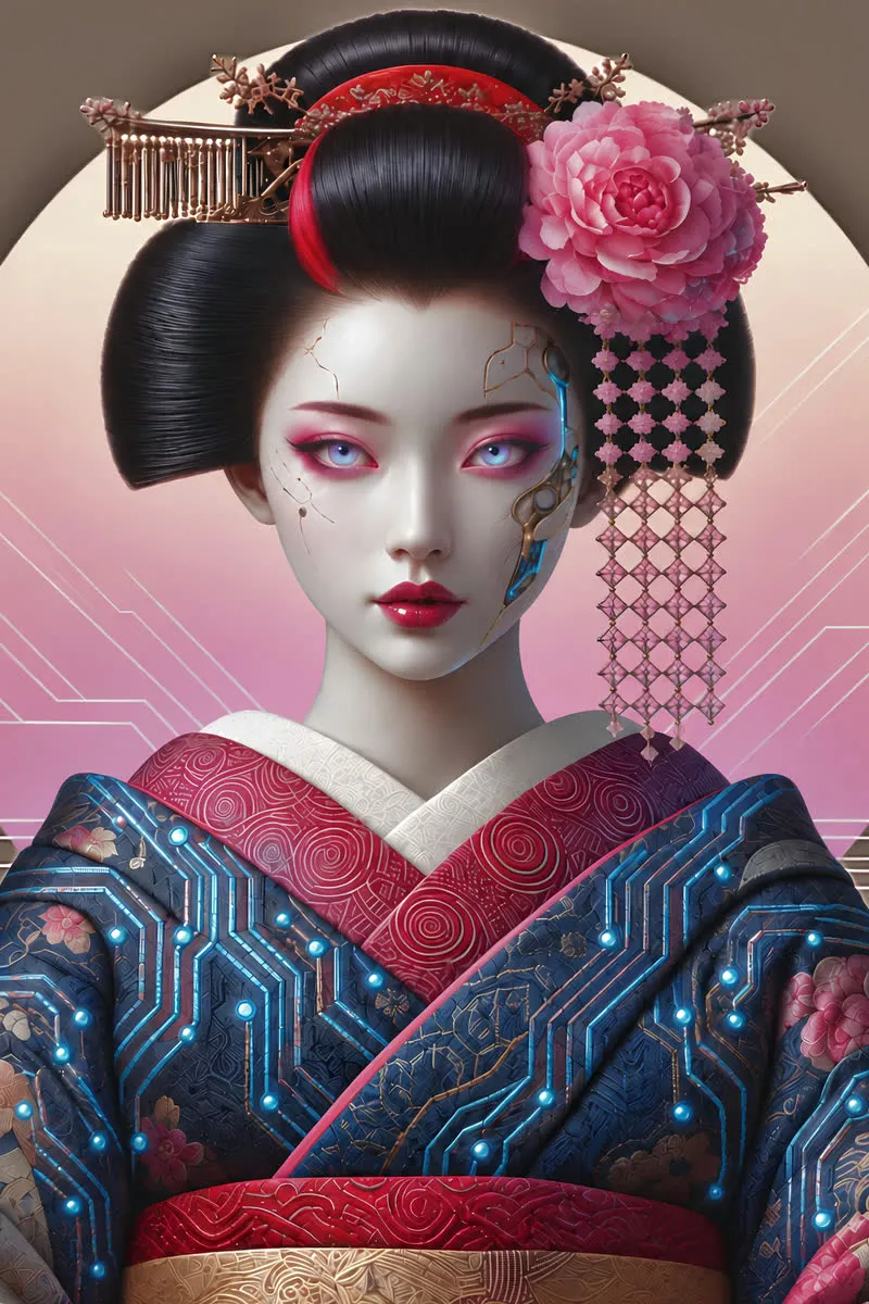 Japanese Geisha, Cyber Art poster by 7th ART