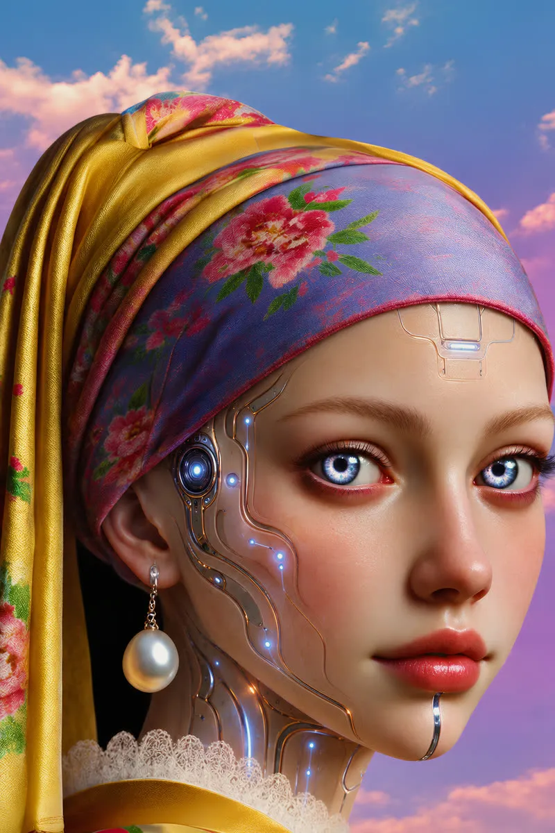 Girl with a Pearl Earring, Cyber Art poster by 7th ART