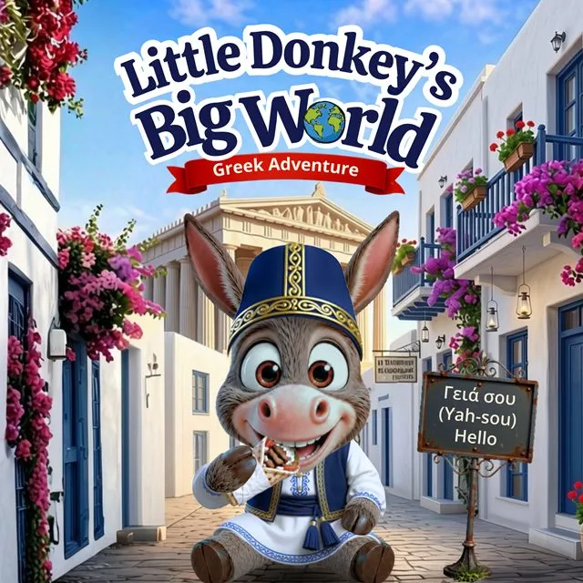 Little Donkey's Big World: Greek Adventure picture book cover