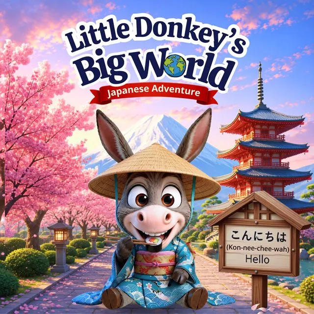 Little Donkey's Big World: Japanese Adventure picture book cover